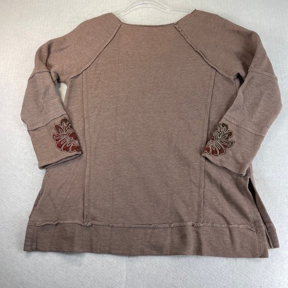 SOFT SURROUNDINGS Womens M Tan Floral Scroll Applique V-Neck Long Sleeve Tunic - Picture 10 of 10